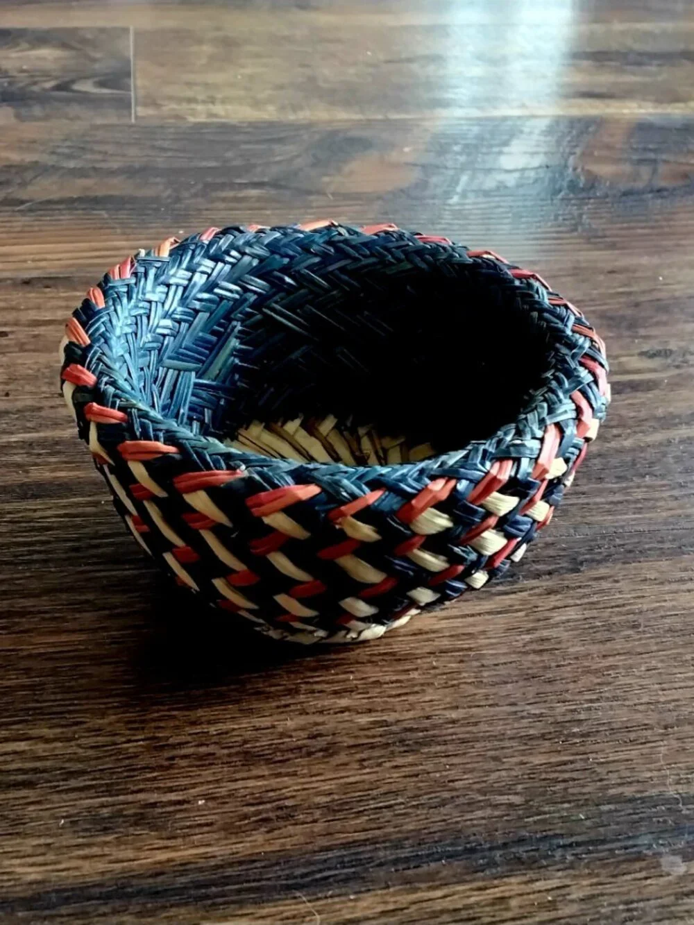 Sm. Native American Hand Woven Double Weave Pattern Basket